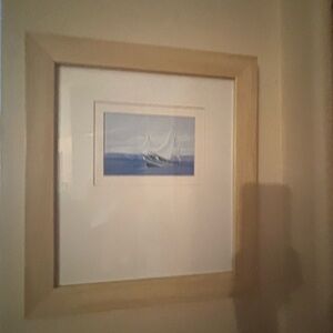Elegant Framed Nautical Art in Blue and Tan